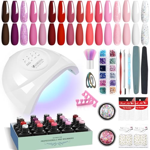 VANREESA Kit Vernis Semi Permanent Complet, 16 Couleurs Vernis Gel U V Semi Permanent avec Lampe à Ongles 48W U V LED et Décoration et Outils pour les...