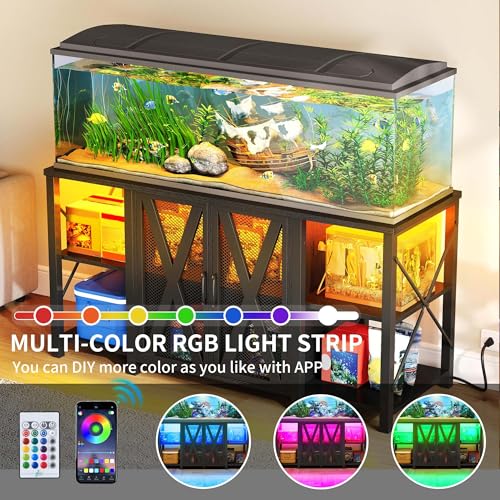 Image of YITAHOME 90-120 Gallon Reptile Tank Stand with Power Outlet & LED Light, Heavy Duty Aquarium Stand w Accessories Storage Cabinet - Metal Fish Tank Stand for Turtle, Reptile, 2000LBS Capacity, Black