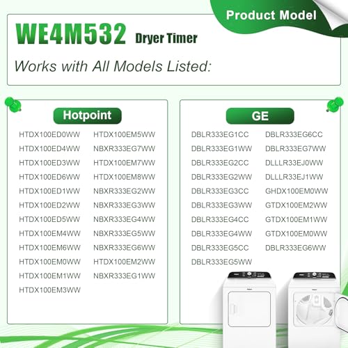Image of WE4M532 Dryer Timer Compatible with GE Hotpoint Dryer, Replacement Part WE4M362 WE4M532-24PK 234D1296P004 TMD1FM07 WE04M0532 3029573 AP5788219 PS8746223 EAP8746223 PD00025191