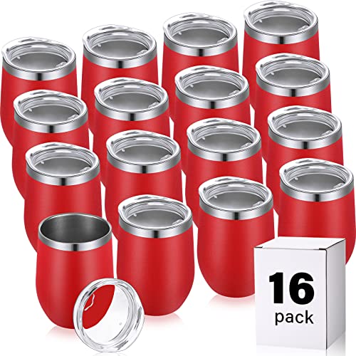 Remagr Lot de 16 verres à vin isothermes en acier inoxydable de 355 ml à double paroi en acier inoxydable pour café, soda, whisky, extérieur, voyage (rouge)