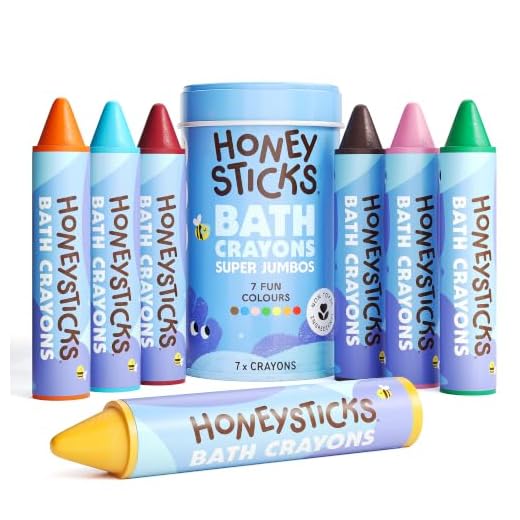 Honeysticks Super Jumbo Bath Crayons Non Toxic (7 Pack) for Toddlers 1-3 and Kids 4-8, Natural Beeswax Crayons, Food-Grade Colors, Fragrance Free, Non Irritating, Bath Toys for Bathtub, Shower, Gift