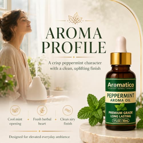Image of AROMATICO Peppermint Diffuser Oil, Premium Home Fragrance Oil for Aromatherapy, Meditation & Concentration | Versatile Use in Diffusers, Air Fresheners 30ml