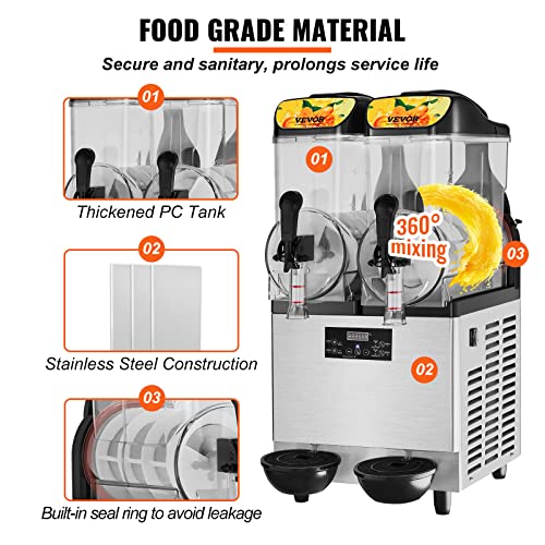 VEVOR Kommerzielle Slushy-Maschine, 24 L Einzelschüssel, 50 Tassen Margarita-Maschine, 500 W Edelstahl Margarita Smoothie, Frozen Drink Maker, Slushie-Maschine für Party, Café, Restaurants, Bars usw. – Bild 6