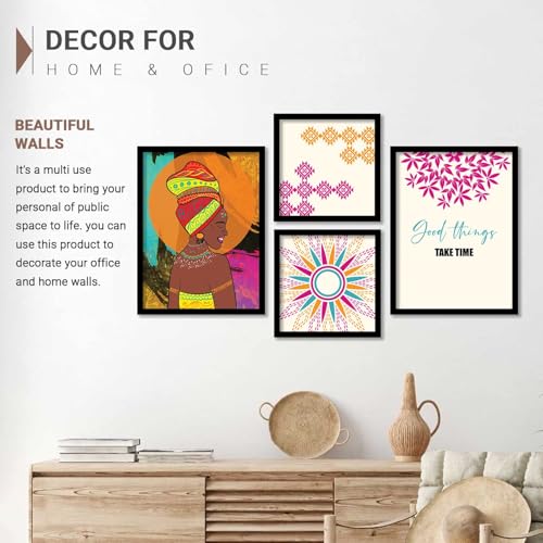 Image of kotart Golden Leaf Wall Decor Paintings for Home Office Living Room - Modern Art Wall Paintings with Frame Set of 4 (Art 10, Big (13x17 or 13x13 inch))