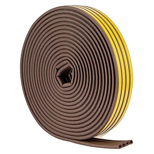 SavinaFoam Weather Stripping Anti-Collision for Doors and Windows 52 Ft Long Self Adhesive 4 Seals - Soundproofing Door Seal, Air Conditioner Seal - D Type – Brown