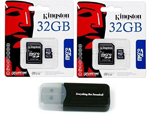 2 Pack of Kingston 32GB MicroSD HC Class 4 TF MicroSDHC with SD Adapter TransFlash Memory Card SDC32/32GB 32G 32 GB Gigs (Lot of 2) with Everything But Stromboli Memory Card Reader R