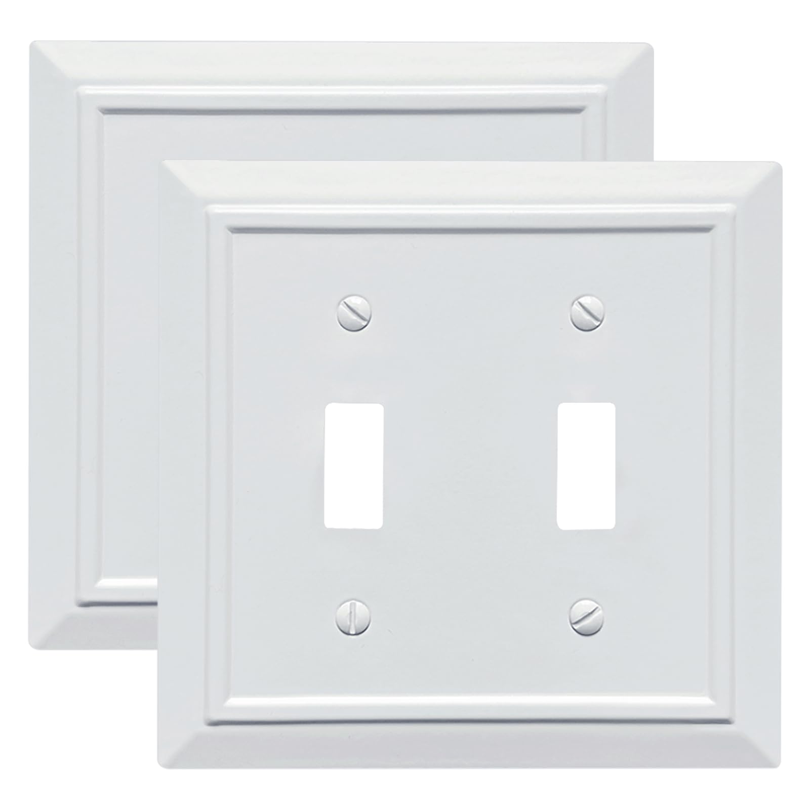 FunKiim Classic Architecture Wall Plates,Light Switch covers, Electrical Outlet Covers, Duplex receptacle wall plates,Mid Size Bamboo Fiber Material Switch plates Pure White (2 Gang Toggle 2PK)