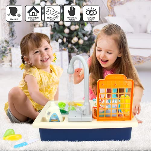 Mini Tudou Küchenspielzeugset mit funktionierendem Wasserhahn,Spülbecken-Spielzeug-Set Elektronisches mit neuem, Rollenspiel für Mädchen,Kleinkinder und Jungen(blau) – Bild 3