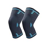 ▶ Optisch ansprechend: Das Paar Kniestütze kommt in schicker, dunkler Gestrickfarbe mit blauem Akzent. Sie sind seitengleich und können rechts/links getragen werden. Die Innenseite am oberen Ende verfügt über rutschfeste Wellenlinien aus Silikon. Das Tragen ist dank des atmungsaktiven und weichen Stoffs sehr angenehm.