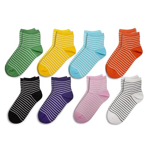 RAFRAY Premium Socks, Striped Colorful Sneaker Socks in Gift Box – Ankle Length, 8 Pairs, Size US W 5-9.5