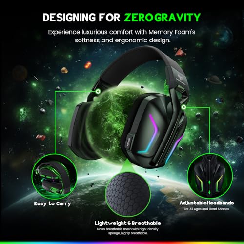 Image of WESEARY Wireless Gaming Headset for Xbox Series X|S, 2.4GHz Ultra-Low Latency Headset with Noise Cancelling Mic for PC, PS5, PS4, Switch, Mac, 3D Surround Sound, Bluetooth 5.4, 50H Battery