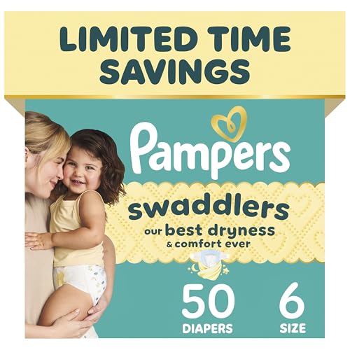 Image of Pampers Swaddlers Diapers, Size 6 (23-44 lbs), 50 Count, Hypoallergenic, Absorbent, Keeps Baby Dry and Comfortable, Skin Safe Disposable Baby Diaper