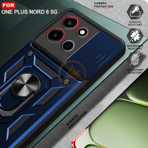 Image of Armor Bumper Back Cover Case for OnePlus Nord 6 5G | Rotating Camera Cover, Ring Holder & Kickstand | Heavy Duty & 360 Degree Protection Back Cover (Blue)