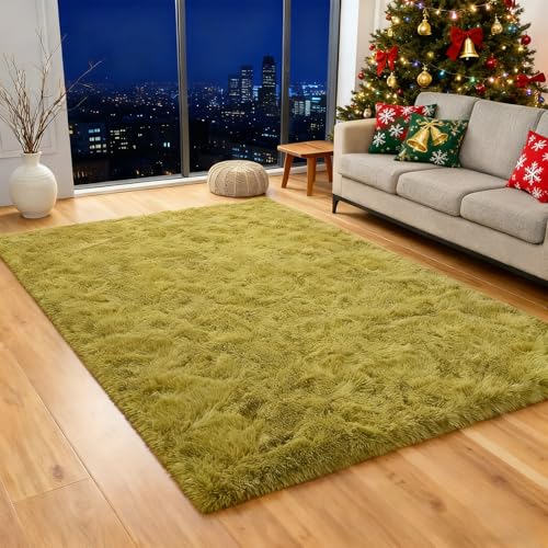 Tapis de Salon Moelleux Vert 330x350 cm Ne Perd Pas Ses Poils Dessus Pelucheux pour Grand Espace