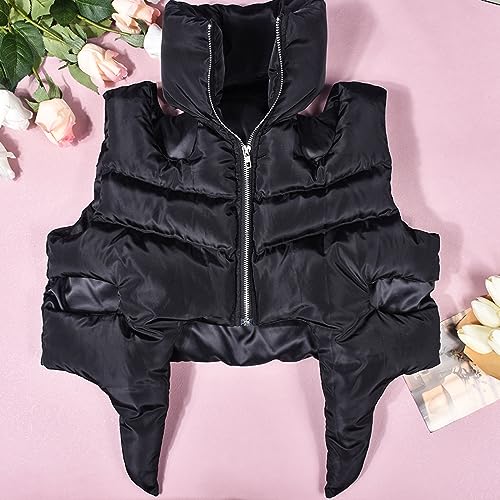 Women's Fashion Sleeveless Warm Crop Vest Casual Lightweight Puffer Vest Outwear Cute Cutout Zipper Padded Gilet2