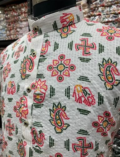 Image of FOXDX Men's Traditional Cotton Floral Printed Only Kurta