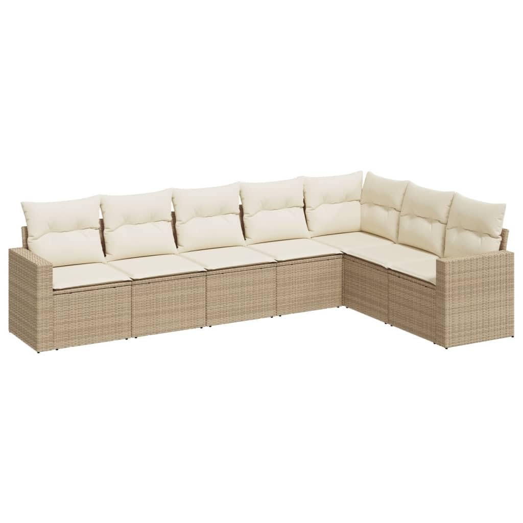 Set da 7 pezzi in polyrattan beige con cuscini, divano da giardino per terrazza, design modulare con vano portaoggetti e borsa idrorepellente, fodere sfoderabili e lavabili
