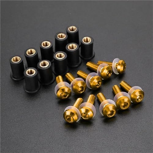 Tornillos de montaje de parabrisas con tuerca de remache de 5mm dorados para moto 400 900RS