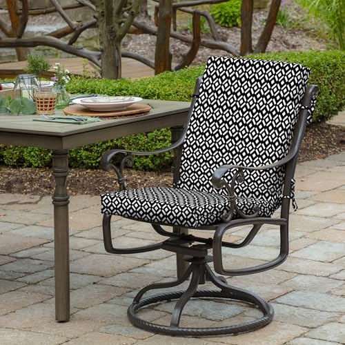 Image of Arden Outdoor Midback Chair Cushion, 18 x 16.5, Rain-Proof, Fade Resistant Black Demi Tile