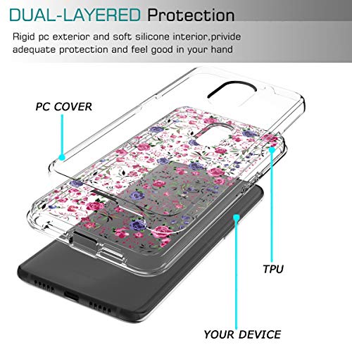 Coque OnePlus 6 YmhxcY transparente à fleurs avec protège-écran HD et anneau support