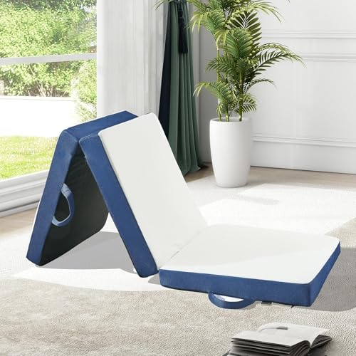 Image of CYMULA Folding Mattress Single Size,4 inch Tri-Fold Floor Mat for Naps,White