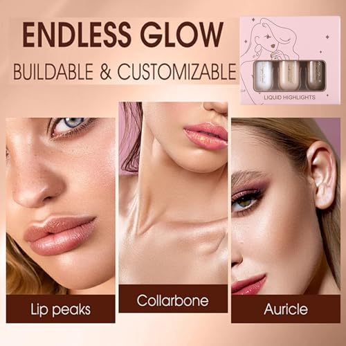 3 Pcs Bronzer Liquid Contour Highlighter Concealer Makeup Set, Highly Pigmented Long Lasting Beauty Wand, Waterproof Smooth Natural Shimmer Pearl Highlight Cream, Face Highlighters Gift For Women - Image 3
