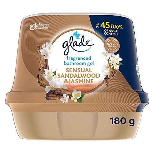 Glade Fragranced Bathroom Gel Bathroom Air Freshener & Discreet Odour Eliminator Sensual Sandalwood and Jasmine 180g (Packaging may vary)