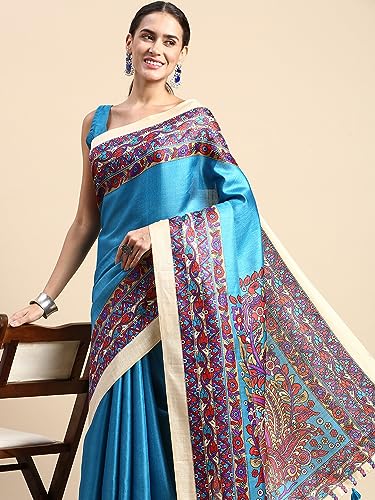 Image of RANI SAAHIBA Women's Art Silk Kalamkari Saree With Blouse Piece