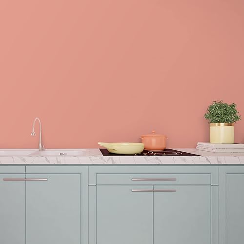 Miniatura 3 de Papel adhesivo rosa melocotón de 30 x 118 pulgadas, papel tapiz autoadhesivo grueso, con textura, color rosa sólido, extraíble, para inquilinos,