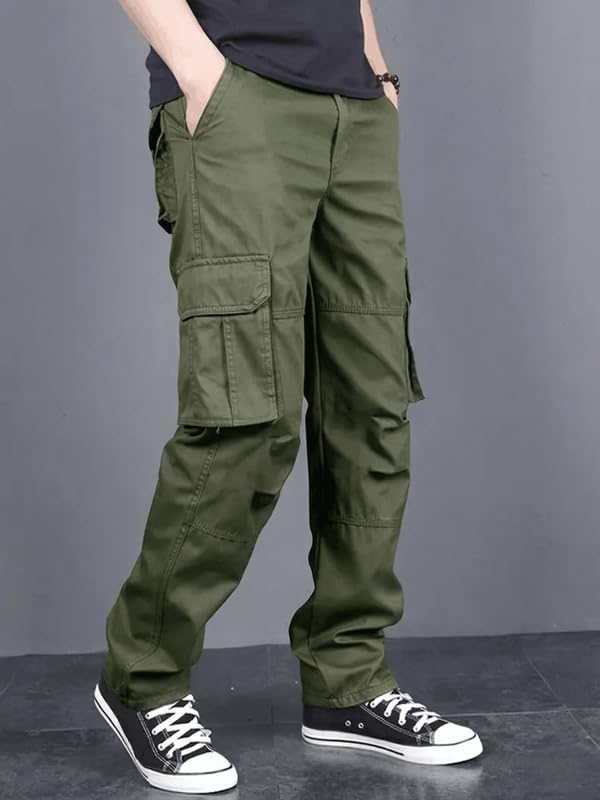 Image of Men's Casual Cargo Pants | Regular Fit Multi-Pocket Trousers-