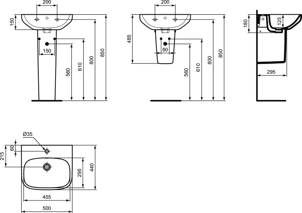 Ideal Standard I.Life A Lavabo monotrou de 500 mm - Blanc