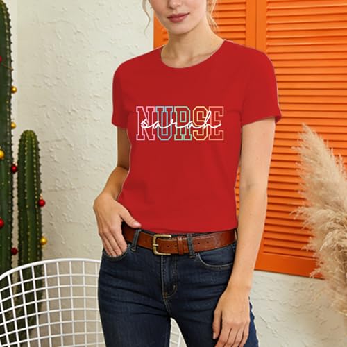 Image of Nurse Christmas Shirt Women - Xmas Nurse Bow Holiday Short Sleeve Nursing School Festive Tee Tops