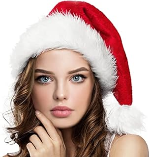 Party Dot Luxury Santa Hat - Deluxe Quality Fluffy Christmas Hat Unisex | Extra Fur Plush Velvet Santa Xmas Costume Christmas Hats Adult & Kids for Xmas New Year Festive Party, Santa Hats For Adults