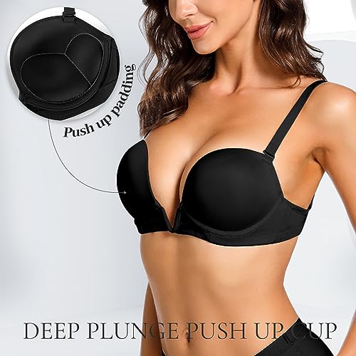 Image of YBCG Plunge Bra with Clear Back Straps Backless Deep V Convertible Push up Padded Add 2 Cup Low Cut Underwire for Women