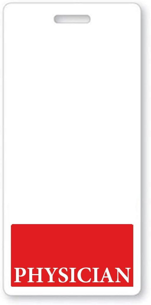 Bulk 25 Pack - Red Physician Badge Buddy - Vertical - Heavy Duty Spill Proof & Tear Resistant Cards - Double Sided- Quick Role Identifier Buddies for Physicians - Printed in The USA by Specialist ID