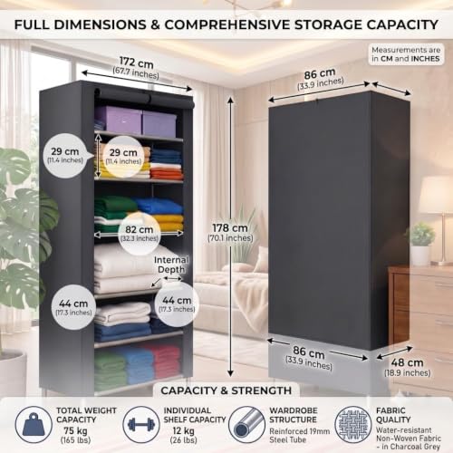 Image of Ulif Multipurpose 𝗖𝗼𝗹𝗹𝗮𝗽𝘀𝗶𝗯𝗹𝗲 𝗪𝗮𝗿𝗱𝗿𝗼𝗯𝗲 Cabinet | 𝗙𝗼𝗹𝗱𝗮𝗯𝗹𝗲Fabric Organizer with 𝟲 𝗦𝗵𝗲𝗹𝘃𝗲𝘀 | Portable Clothes 𝗦𝘁𝗼𝗿𝗮𝗴𝗲 𝗥𝗮𝗰𝗸 for Bedroom