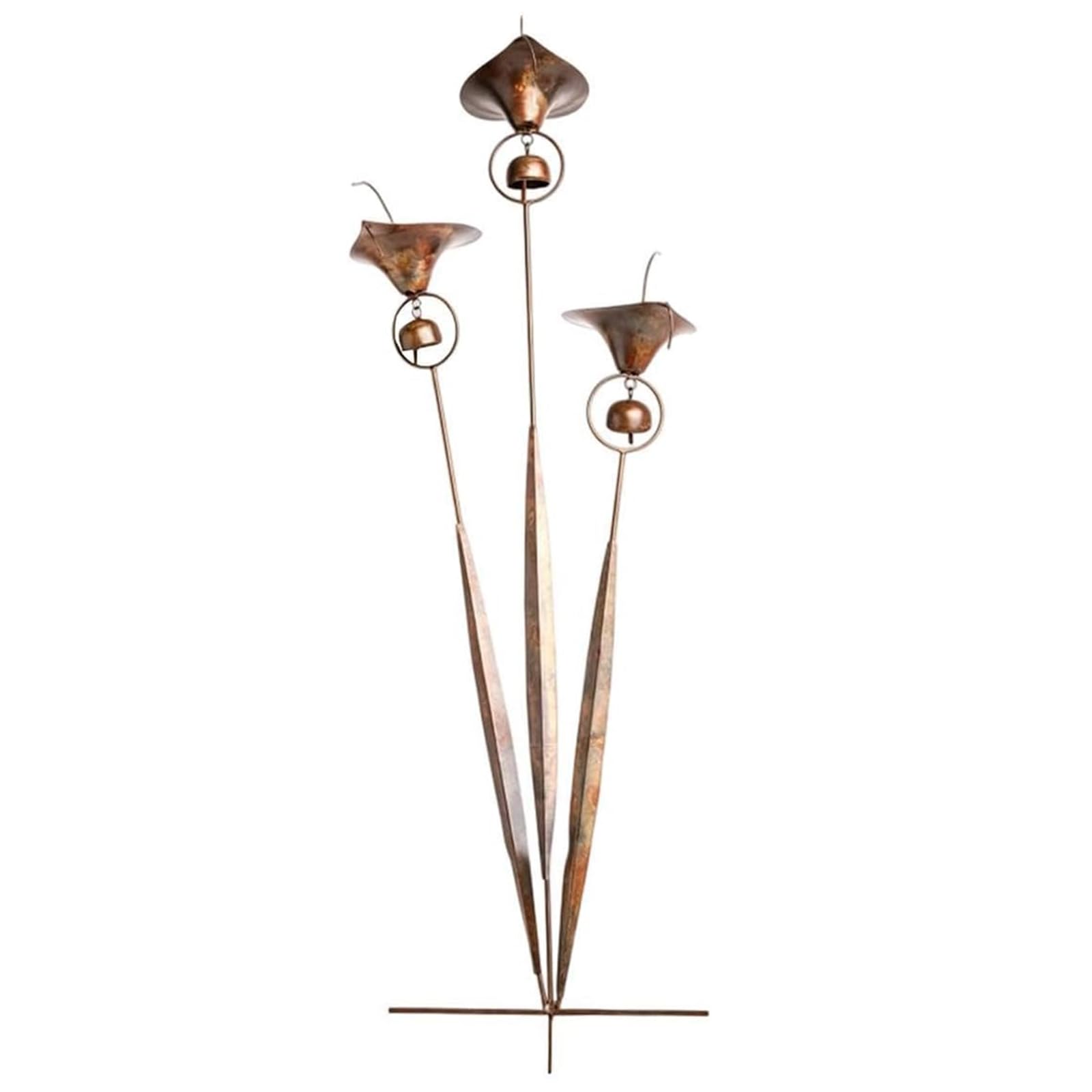 Metal 24in Three Calla Lilies Garden Stake with Bells Flower Rain Catcher Handmade for Outside Lawn Patio Pathway Yard Decor (A)