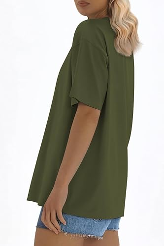 Miniatura 3 de ATHMILE Camisetas de gran tamaño para mujer, ajuste holgado, cuello redondo, manga corta, blusa casual de verano, blusa básica Y2K 2025 para la playa