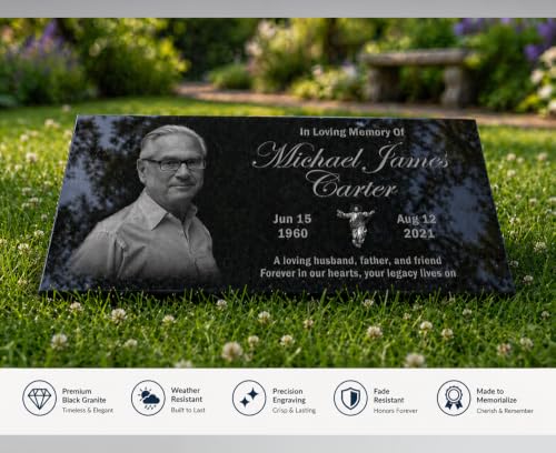 Image of 24x12 Personalized Granite Memorial Plaque - Custom Headstone for Graves, Cemetery or Garden, Engraved Grave Marker for Loved Ones, Tombstone Plaque for in Loving Memory Tribute.