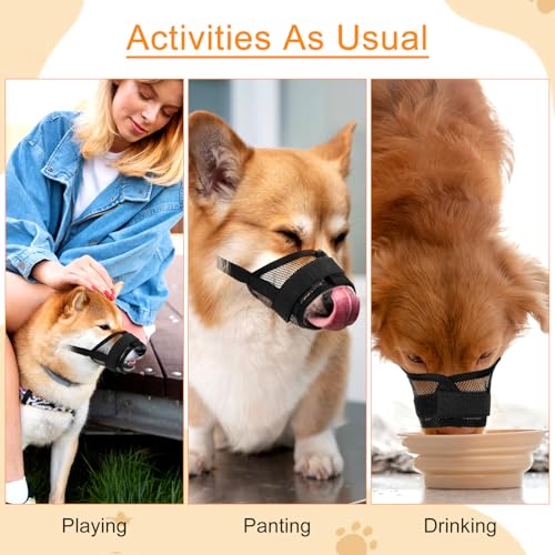 ElevateTech 3 Stück Maulkorb Für Hunde Verstellbare Schlaufe Weicher Netzmaulkorb Für Kleine Mittelgroße Und Große Hunde Verstellbarer Riemen Atmungsaktiver Mundschutz Schützt Vor Beißen Bellen Kauen