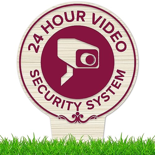 Image of 24 Hour Video Security System Sign, 11x21, Heavy Duty Integrated Ground Stakes, Indoor /Outdoor Use, Rust Free Aluminum Composite, Made in USA by My Sign center