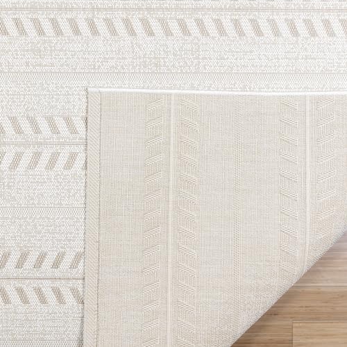 Gertmenian Indoor/Outdoor Flatweave Rug - 2x6 Runner, Stain & UV Resistant, Quick-Drying, Ideal for Deck, Patio, Poolside, Mudroom - Moran Striped Cream/Beige, 28008