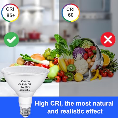 Image of Vinaco Waterproof PAR38 LED Flood Light Bulb Dimmable 15W 120V 5000K