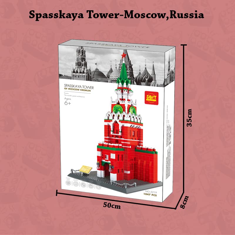 Image of Russian Spasskaya Tower Of Moscow Kremlin Russia Building Blocks Set (1047 Pcs,6+ Years) Box|Diy Learning Toys For Childrens,World'S Great Architecture Series,Multi