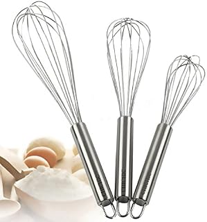 CHICHIC 3Pcs 8 Inch, 10 Inch, 12 Inch Stainless Steel Whisk Kitchen Whisk