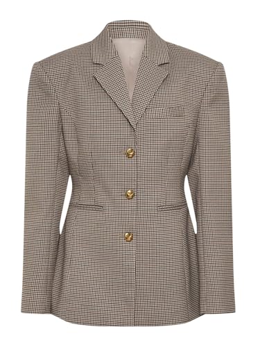 utcoco Women's Work Office Suit Jacket Notch Lapel 3 Button Blazer Houndstooth Plaid Jackets
