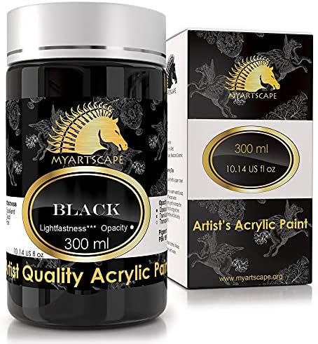 MyArtscape Black Acrylic Paint - 300ml Bottle (10oz) - Artist Quality - Lightfast - Heavy Body - Vibrant Color - Great Tinting Strength - Professional Grade Paints