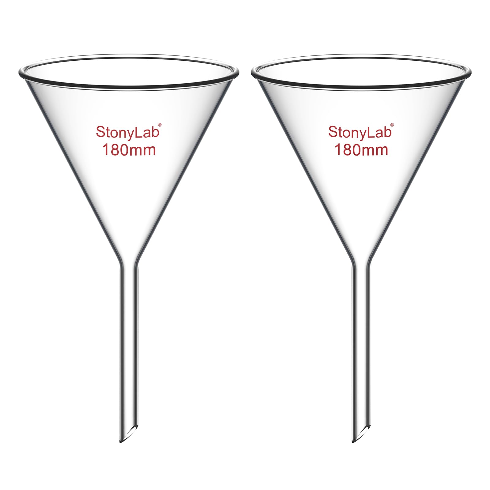 StonyLab 2 Stück Glastrichter Labor Borosilikatglas Trichter, Glass Funnel Kurzer Stiel 180mm Durchmesser, 170mm Stiellänge, Borosilicate Labortrichter