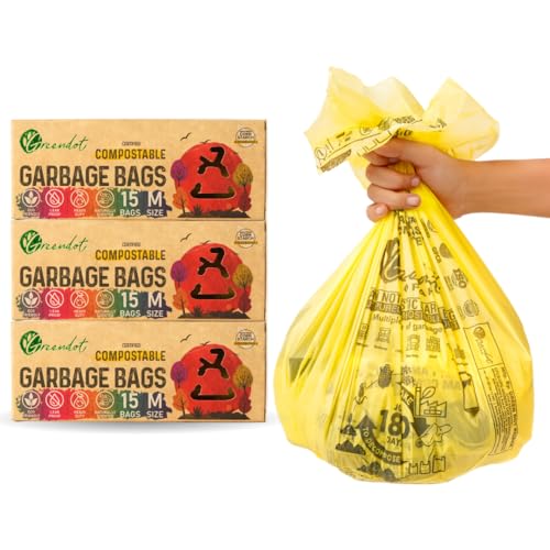 Image of GREENDOT BIOPAK Garbage Bags For Dustbins, Medium Size 45 Bags(3 Rolls), 19x21 Inches, Biodegradable & Compostable Within 180 Days, Eco-Friendly Trash Bags For Wet & Dry Waste, Leak Proof &Thick
