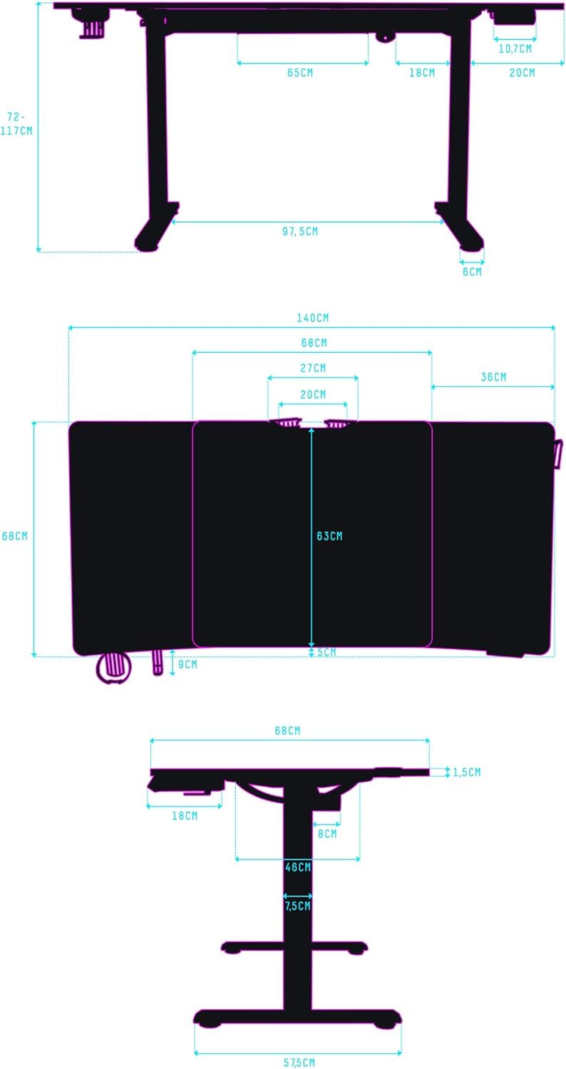 Ultradesk - Scrivania regolabile in altezza LEVEL V2 - Scrivania elettrica per computer 140 x 68 cm - Per il Gioco, l'Ufficio - Gioco da tavolo, PC da ufficio - Nero